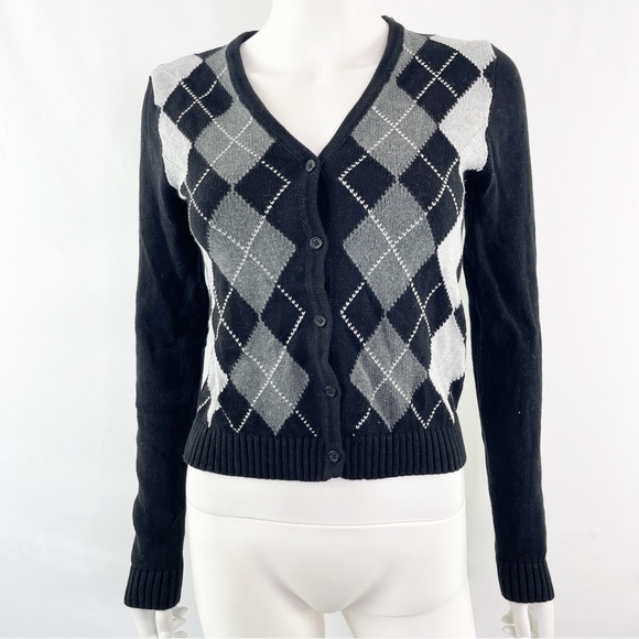 Brandy Melville Sweaters - Brandy Melville Black Argyle Diamond Pattern Cropped Cardigan Sweater One Size S
